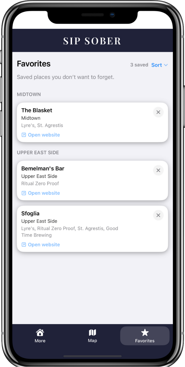 Sip Sober favorites view