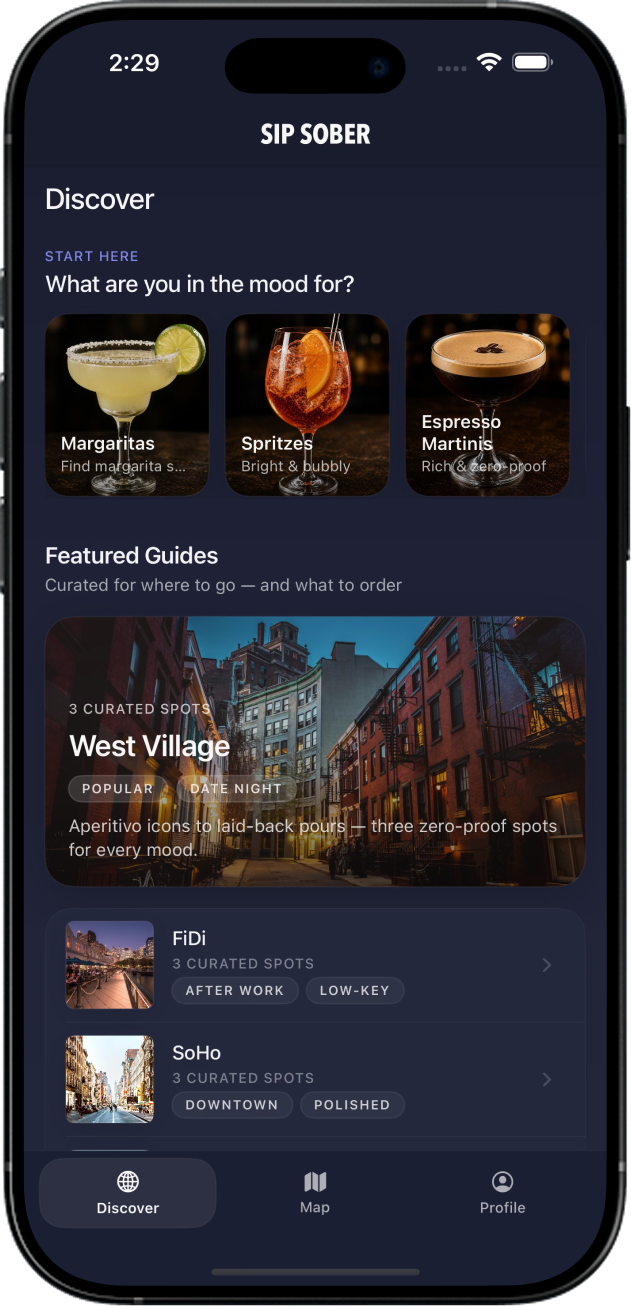 Sip Sober home screen